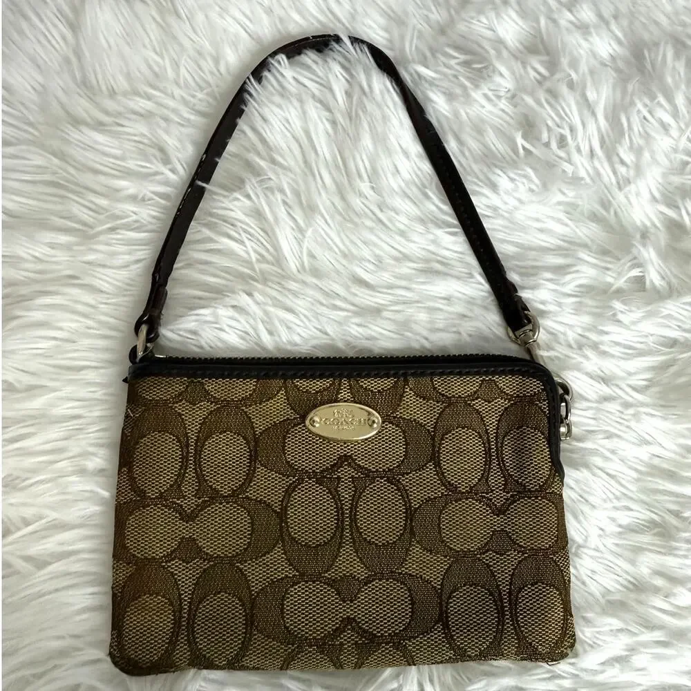 COACH Brown Signature Canvas Wristlet